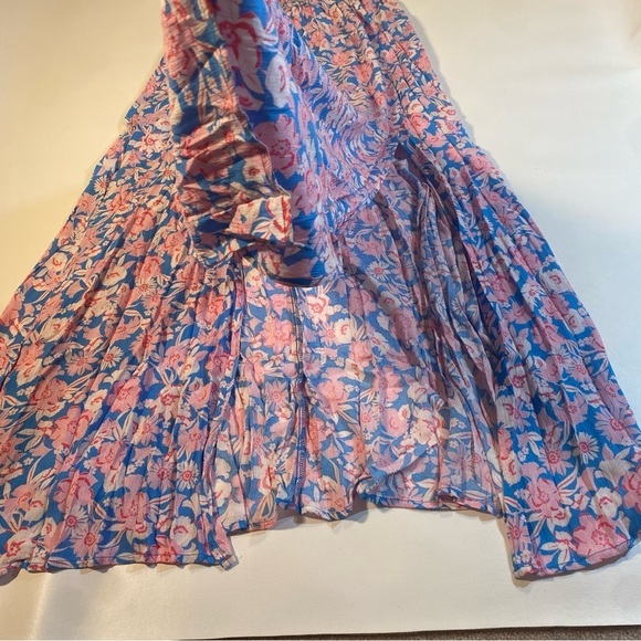 NWT Promesa Size S Blue and Pink Smock Top Floral Slit Front Maxi Dress - Picture 4 of 8